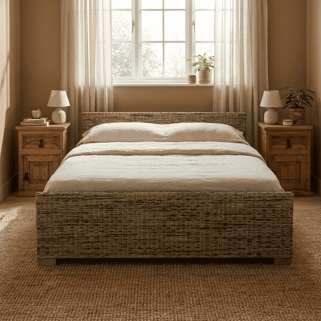 Bett Rattan Landhaus Massivholz Rattan Mahagoni Honig