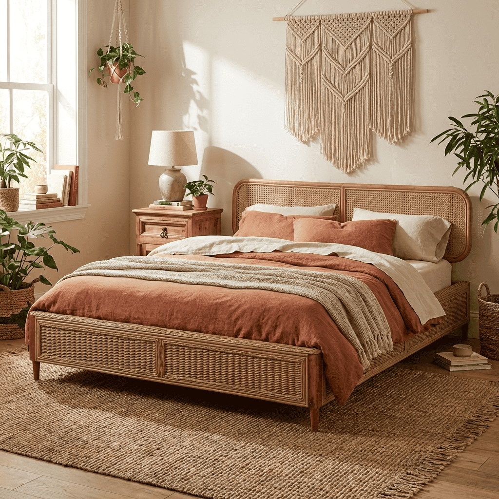 Bett Rattan Modern Rattan Rattan natur