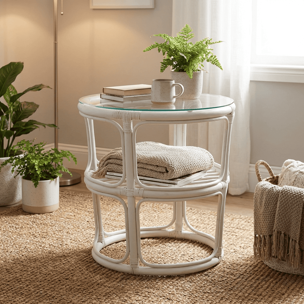 Couchtisch Rattan Landhaus Weiß