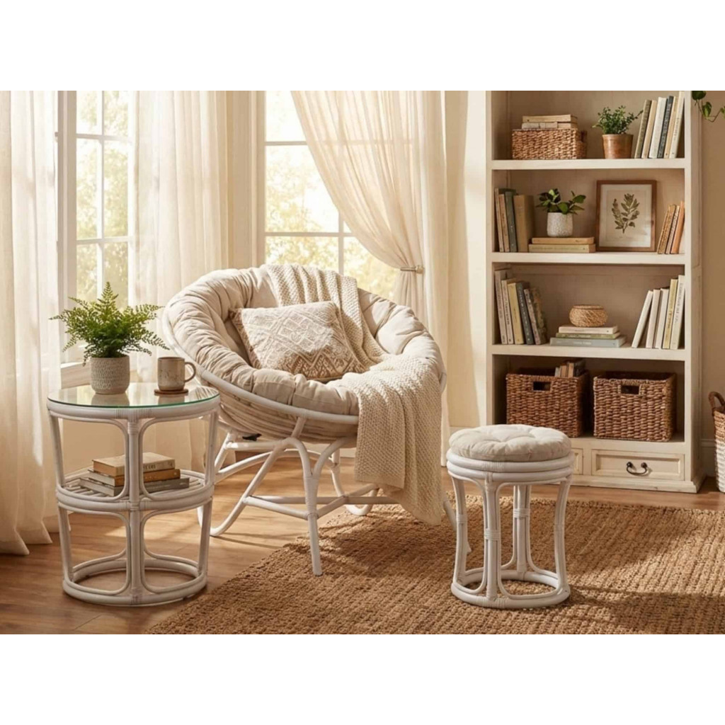 Sitzhocker Rattan Landhaus Rattan Weiß