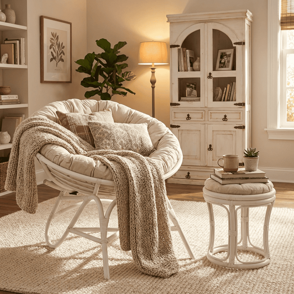 Sitzhocker Rattan Landhaus Rattan Weiß