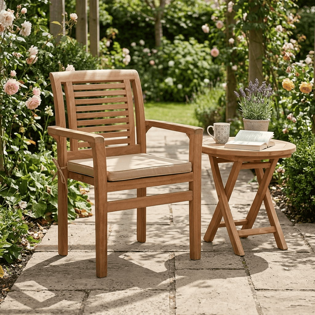 Gartenstuhl  Gartenmöbel Outdoor Modern Massivholz Teak Honig