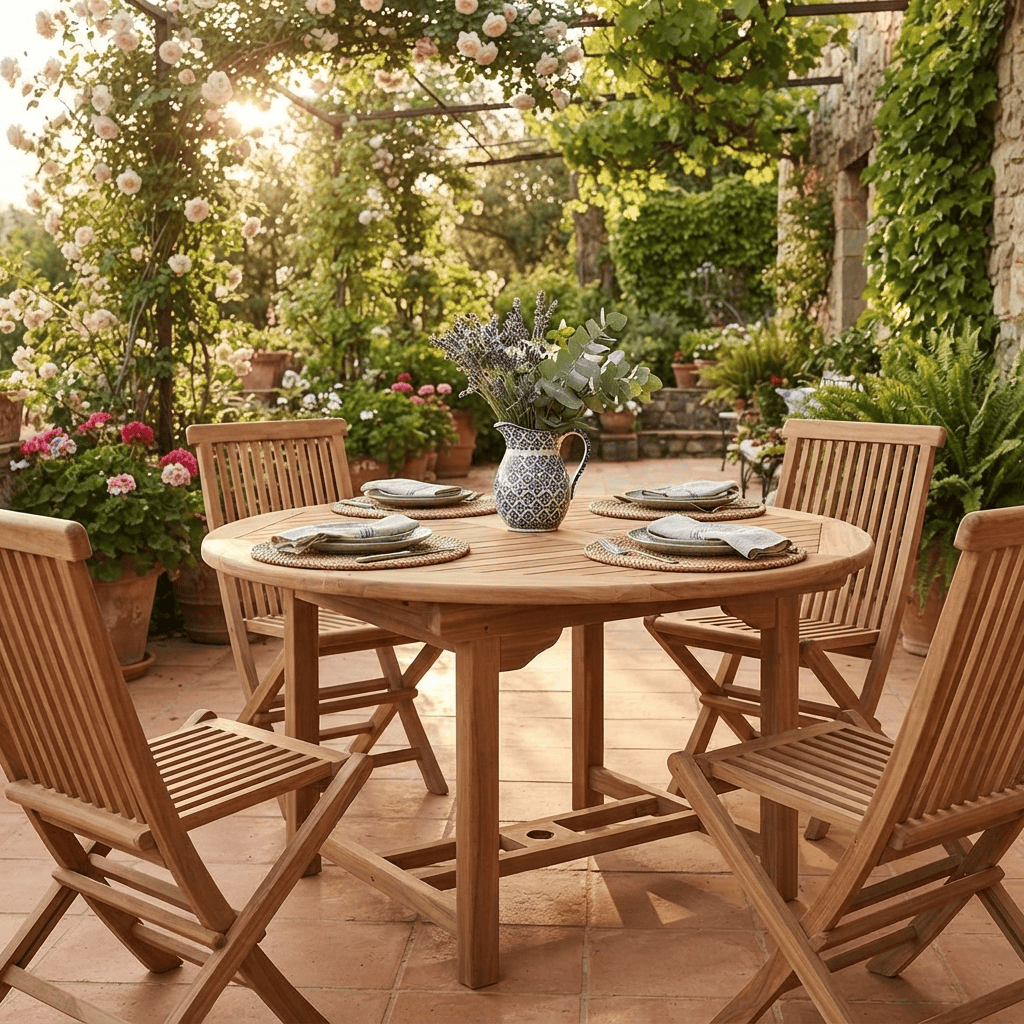 Gartentisch  Gartenmöbel Outdoor Modern Massivholz Teak Honig