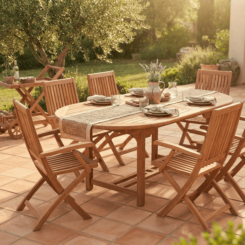 Gartentisch  Gartenmöbel Outdoor Modern Massivholz Teak Honig