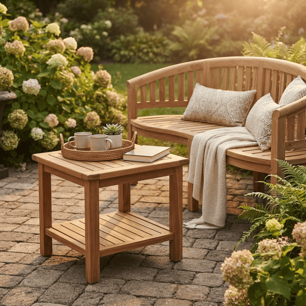 Gartentisch  Gartenmöbel Outdoor Modern Massivholz Teak Honig