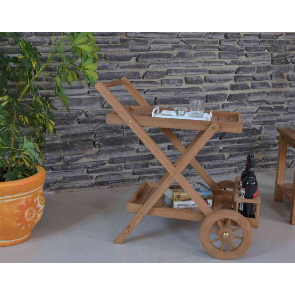 Servierwagen  Gartenmöbel Outdoor Modern Teak Honig
