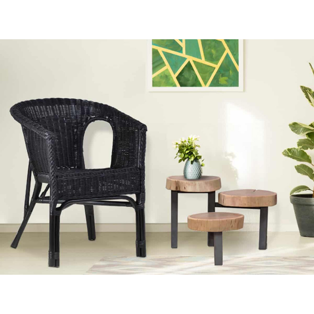 Armlehnstuhl Rattan Landhaus Schwarz