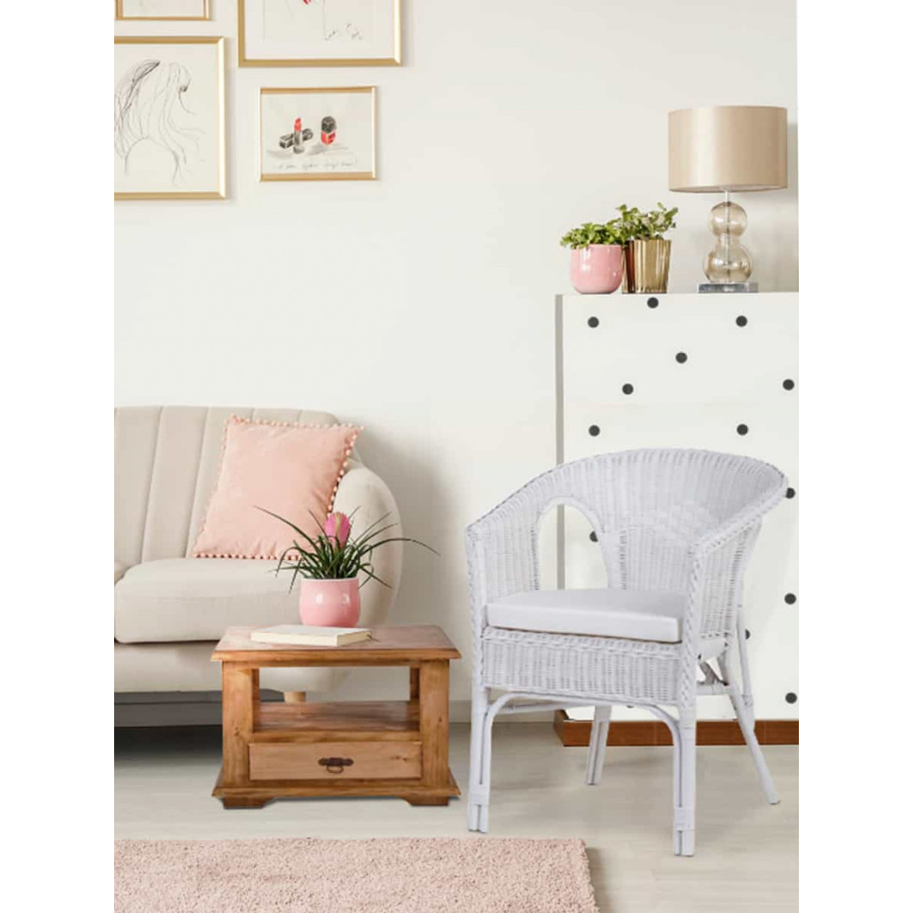 Armlehnstuhl Rattan Landhaus Weiß