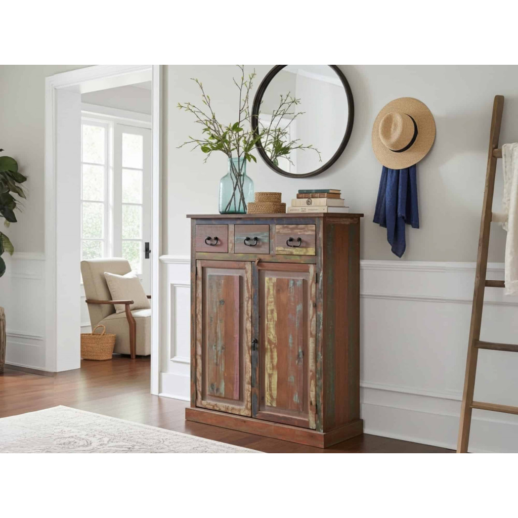 Schuhschrank Cancun Shabby Chic Massivholz Pinie Bunt