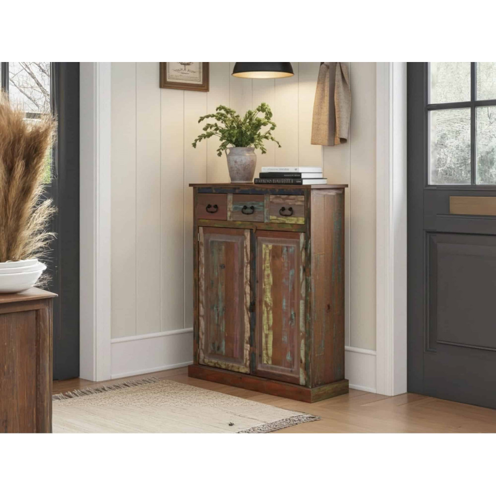 Schuhschrank Cancun Shabby Chic Massivholz Pinie Bunt