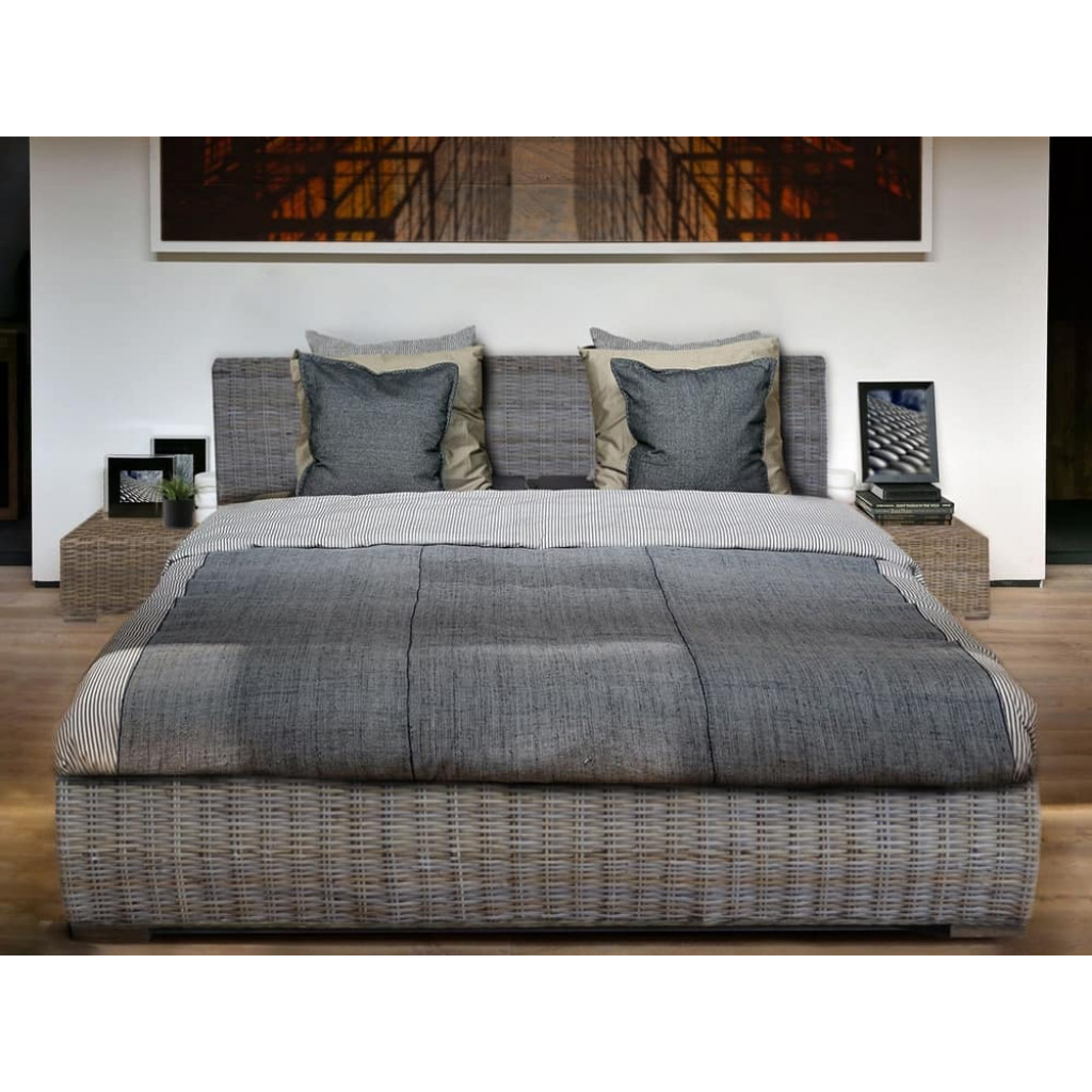 Bett  Modern Massivholz Rattan Mahagoni Kubu-grau