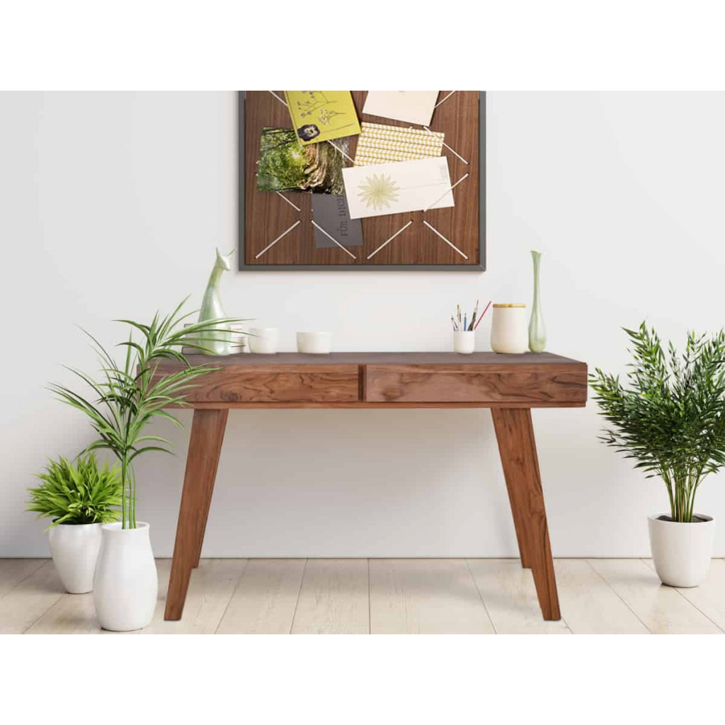 Schreibtisch Tamesi Modern Massivholz Teak Dunkelbraun