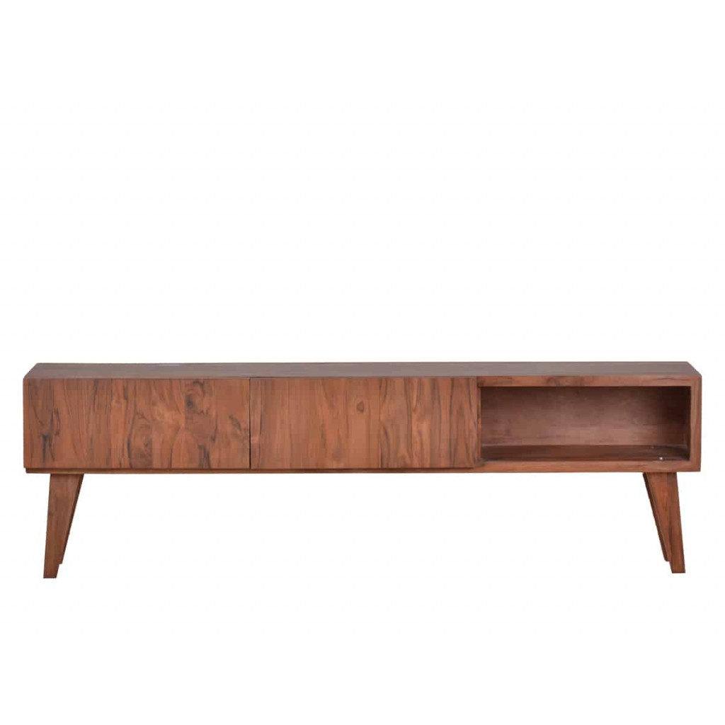 TV-Kommode Tamesi Modern Massivholz Teak Dunkelbraun