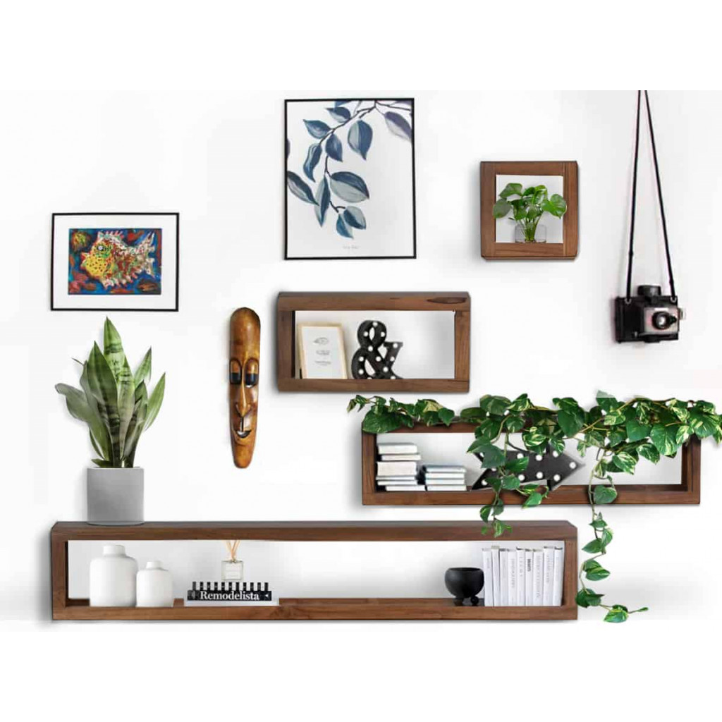 Wandregal Tamesi Modern Teak Dunkelbraun