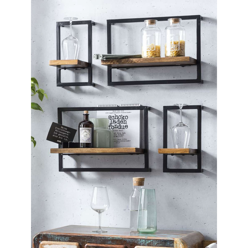 Wandregal Madras Modern Massivholz Metall Akazie Braun